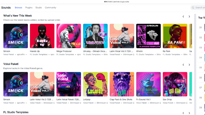 Wix masrafsız yeni nesil music sample satış sitesi taslağı