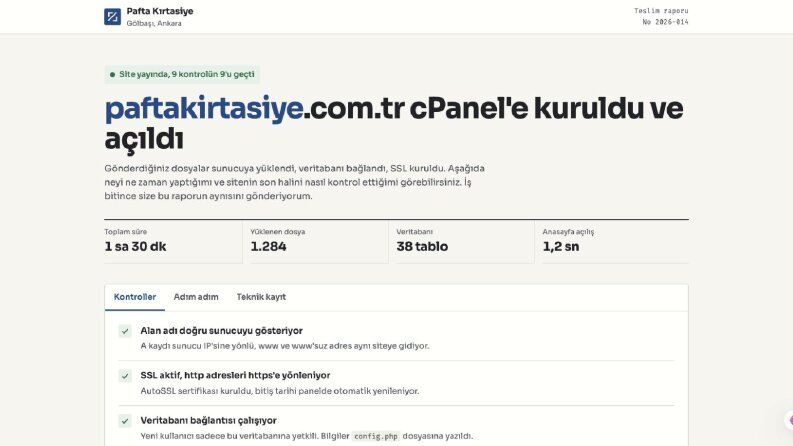 Pafta Kırtasiye - cPanel Kurulum ve Yayına Alma
