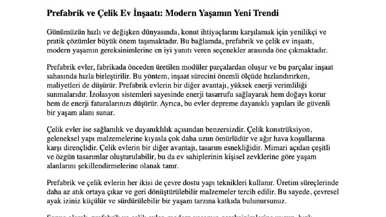 Prefabrik ve Çelik Ev İnşaatı