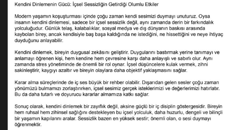 Kendimizi Dinlemenin Olumlu Yanları