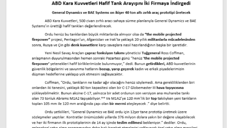 Askeri Alan Gazete Haberi Çevirisi