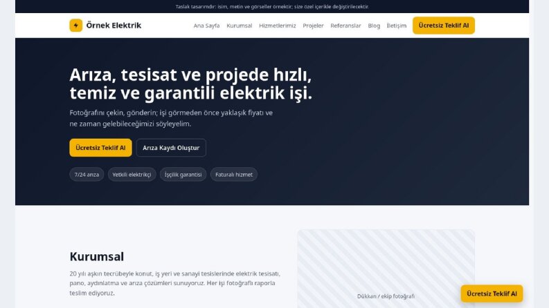Elektrikçi Web Sitesi - Fotoğraflı Teklif ve Arıza Kaydı