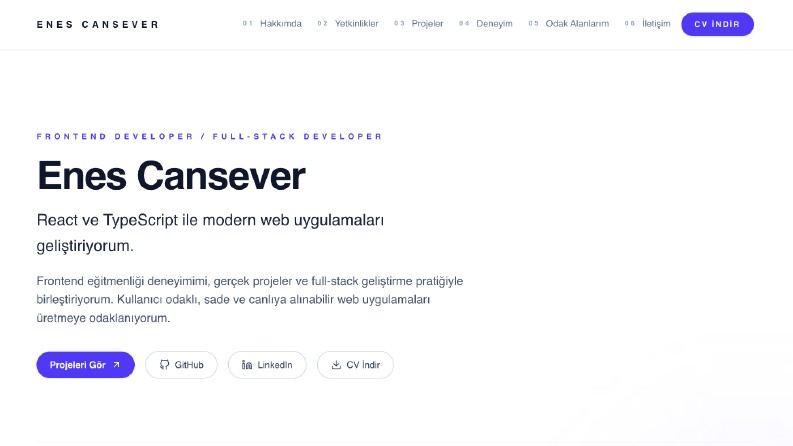 Kişisel Portföy Sitesi | React ve TypeScript