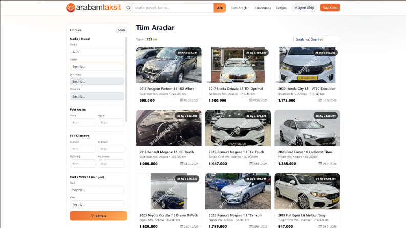 ArabamTaksit | Taksitli Araç Satış & Başvuru Web Platformu