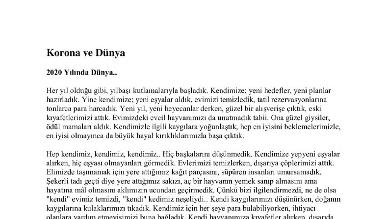 Korona Hakkında Blog Yazım - 850 Karakter