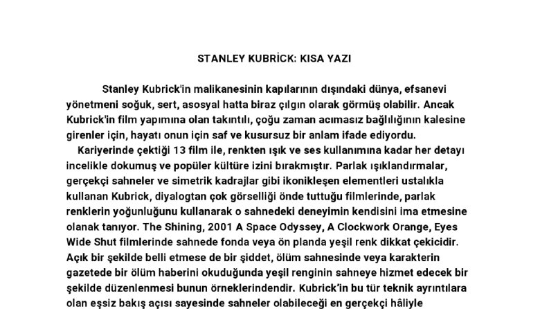 Stanley Kubrick hakkında yazdığım kısa yazı