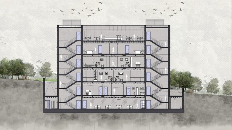 Renklendirilmiş kesit-Fizik Tedavi ve Rehabilitasyon Kliniği