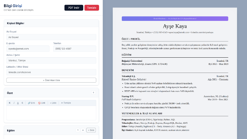 Resmi CV: ATS Uyumlu Profesyonel CV Oluşturucu