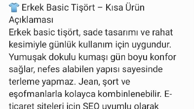 Erkek Basic Tişört | E-Ticaret Ürün Açıklaması