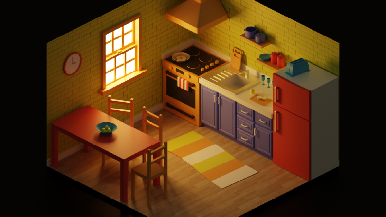 3D Low-Poly Mutfak Tasarımı