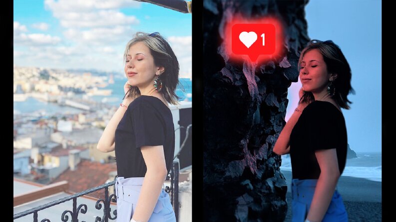 Arka plan, renklendirme ve ışık ayarlı fotoğraf düzenlemesi.