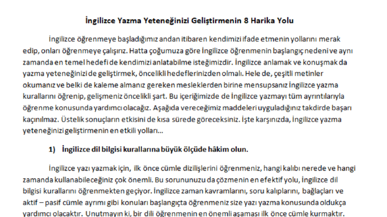 İngilizce Öğretme Platformu İçin - İngilizce Yazma 