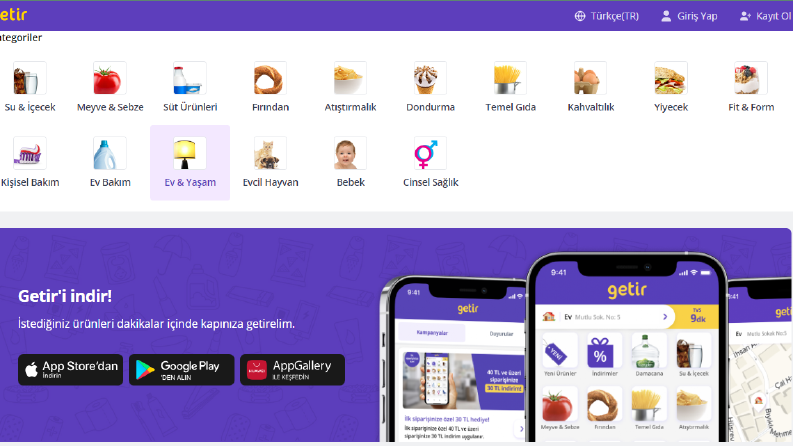 Getir.com - Anasayfa Tasarımı