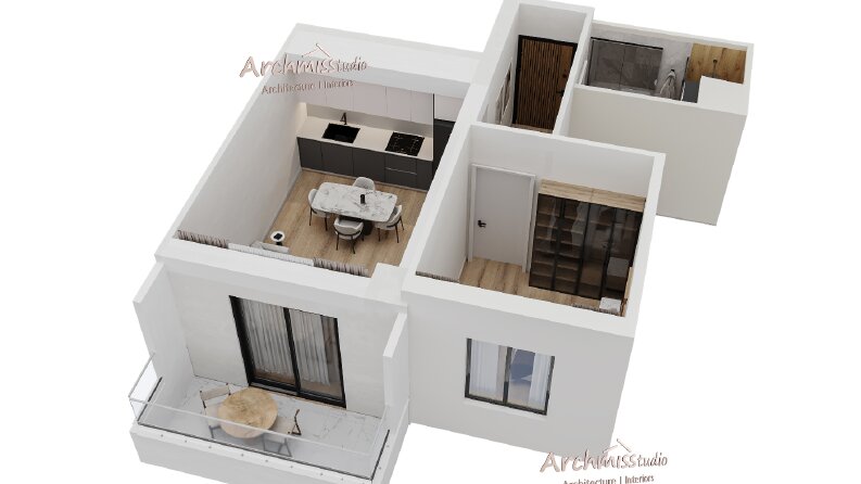 1+1 Daire Plan Render Hizmeti