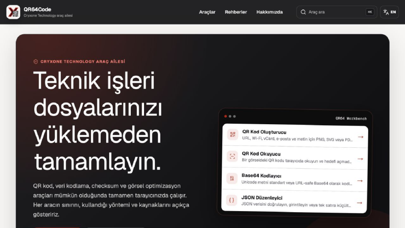 QR64Code - Tarayıcı Tabanlı Üretkenlik Araçları