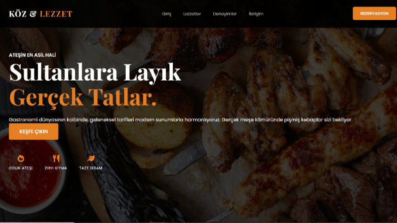 Örnek bir kodlanmış Restoran Web Arayüzü