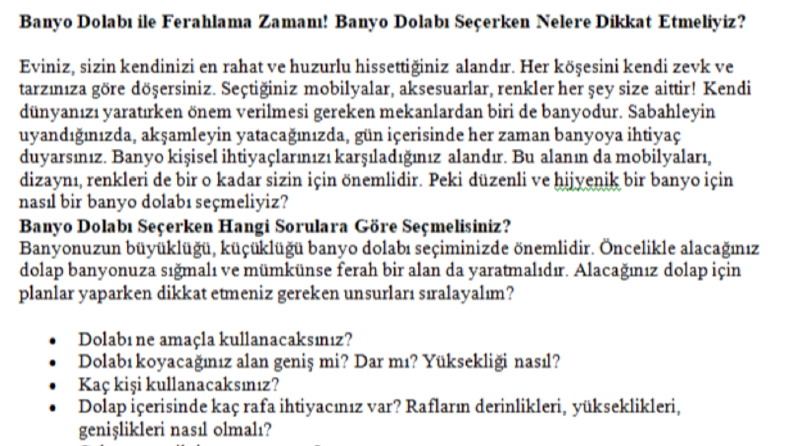 Banyo Dolabı Özellikleri