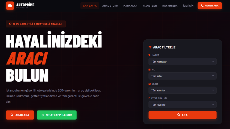 AutoPrime – Premium Otogaleri Web Sitesi