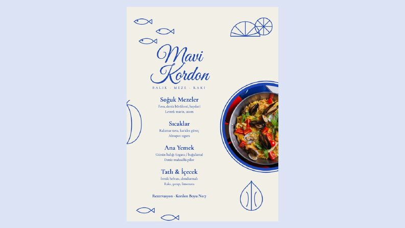 Mavi Kordon Balık Restoranı - Konsept Menü Tasarımı