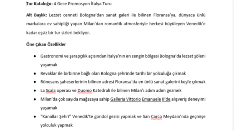 4 Gece Promosyon İtalya Turu