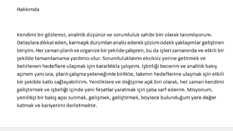 hakkımda yazısı