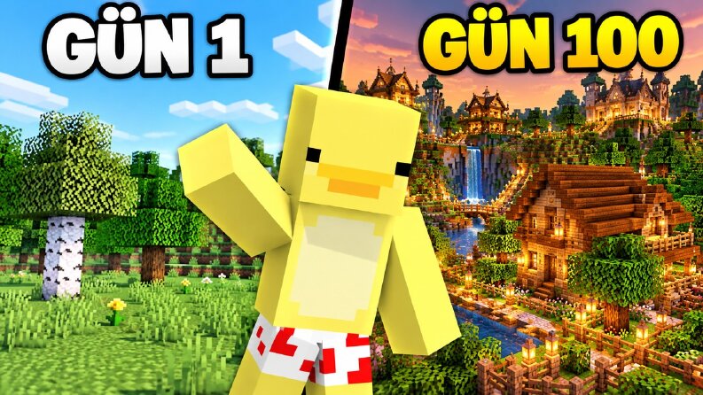 Minecraft YouTube Thumbnail - Gün 1 vs Gün 100