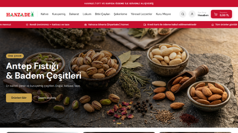 Tam Donanımlı Kuruyemiş E-Ticaret Sitesi (Next.js + Admin)
