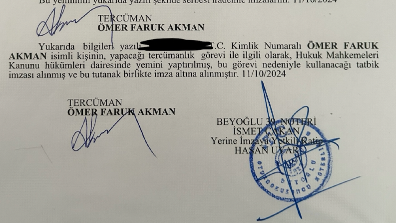 Çevirmenlik Belgesi