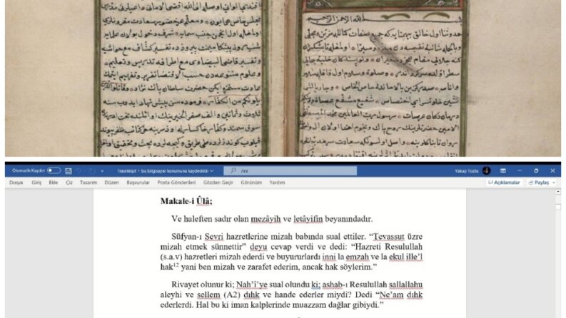 Osmanlıca Mahtut Bir Eserin Transkrip ve Tercümesi