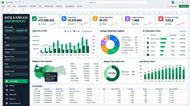 Satış ve Kârlılık Excel Dashboardu