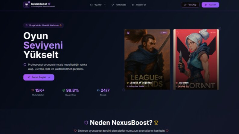 NexusBoost: Full-Stack Oyun Hizmetleri Çözümü