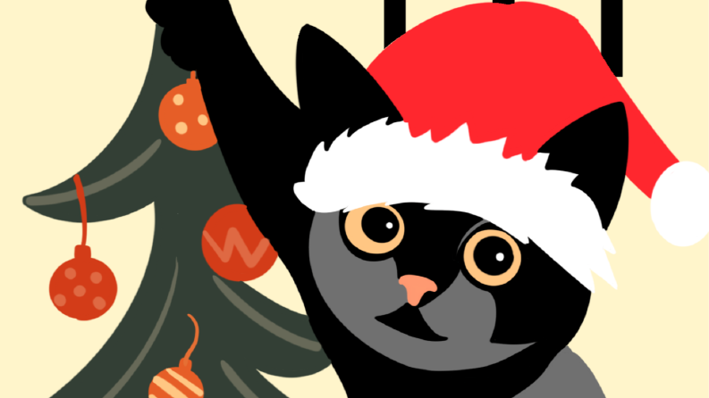 Kedi - Noel illustrasyon