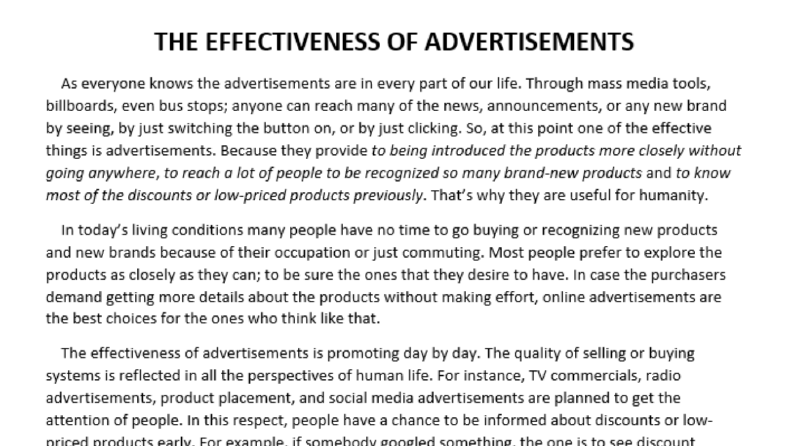 THE EFFECTIVENESS OF ADVERTISEMENTS 