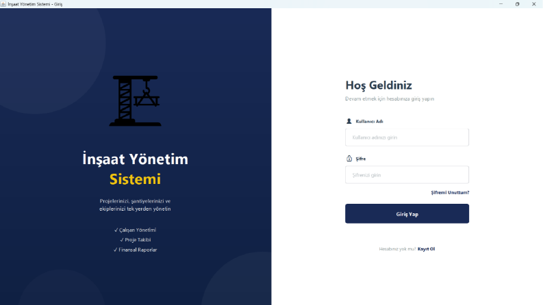 SQL Tabanlı Özel Yönetim ve Takip Sistemi – İnşaat Yönetim