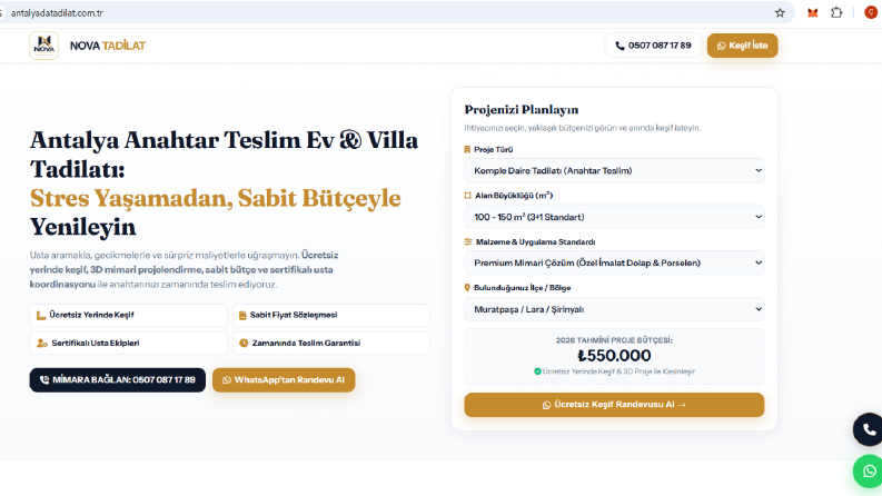 Nova Tadilat - Anahtar Teslim Villa & Ev Yenileme Web Sitesi