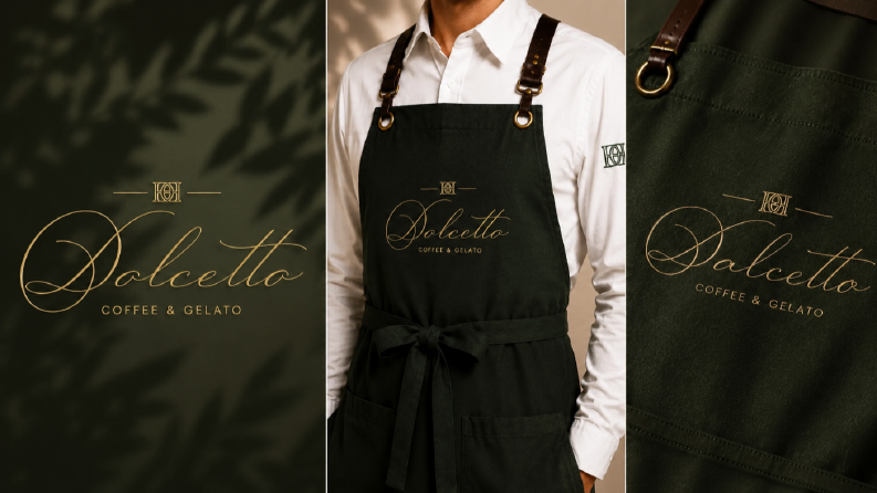 Dolcetto markası için logo ve önlük tasarımı