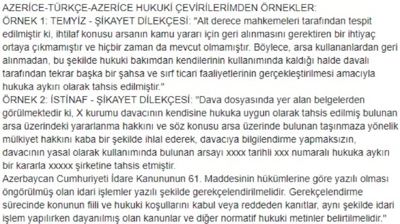 Azerice Hukuki Çeviri