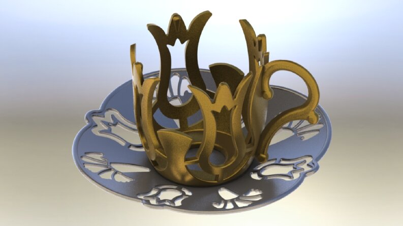 Metal bardaklık ve çay tabağı