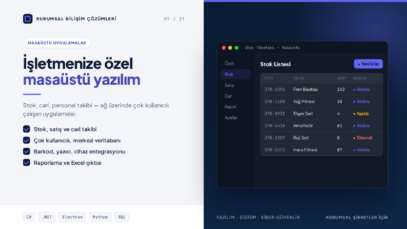 İşletmeye Özel Masaüstü Yazılım: Stok, Cari ve Personel