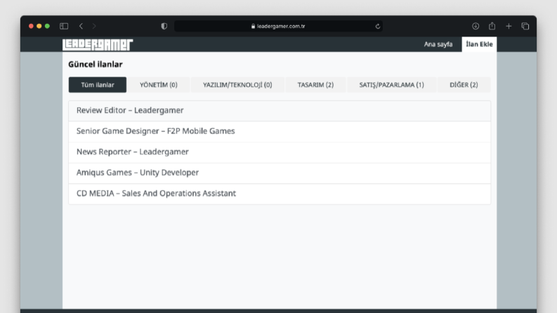 Leadergamer iş ilanları sitesi WordPress entegrasyonu