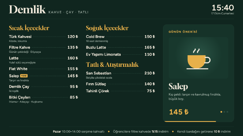 Kafe için Samsung Smart TV dijital menü uygulaması