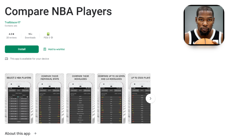 Compare NBA Players Mobil Uygulaması