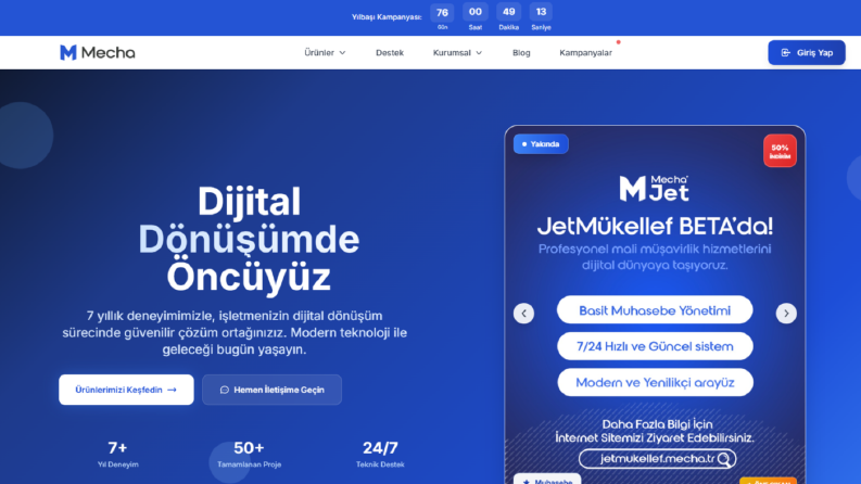 Mecha Yazılım - İletişim / Kayıt Web Sitesi