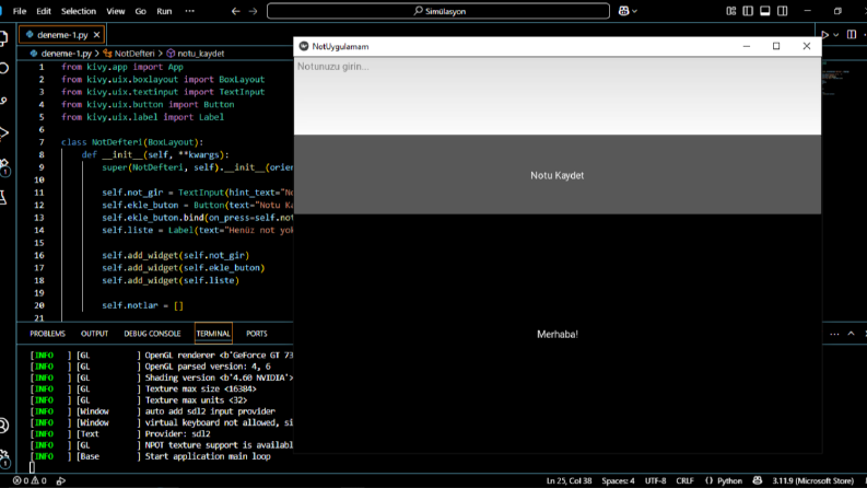 Mobil Not Defteri Uygulaması (Python + Kivy)