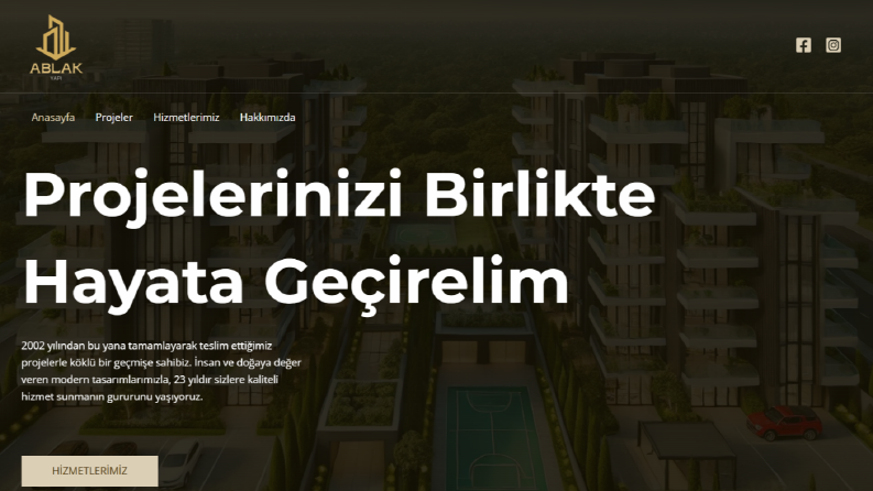 Ablak Yapı Web sitesi