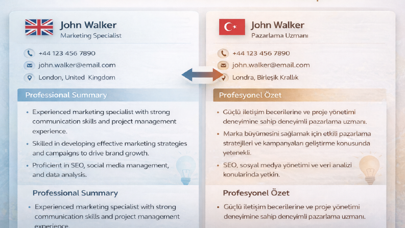 İngilizce ↔ Türkçe CV ve Profesyonel Belge Çeviri Örneği