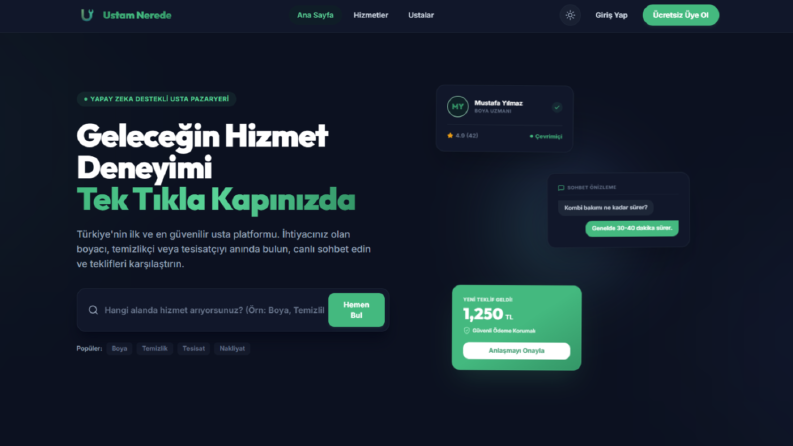 Ustam Nerede – Hizmet Pazaryeri Platformu