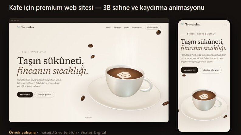 Kafe için Premium Web Sitesi - 3B Sahne, Animasyon (Örnek)