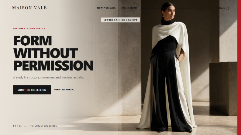  Maison Vale — İngilizce Moda Web Sitesi Konsepti
