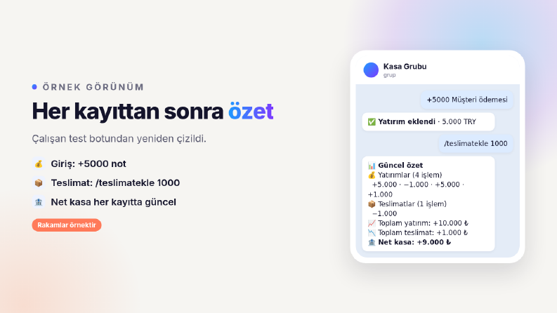 Telegram Grup Kasa Botu - Örnek Görünüm